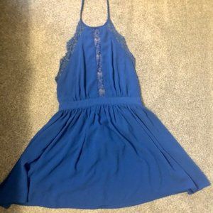 Royal Blue Halter Dress with Lace Detail